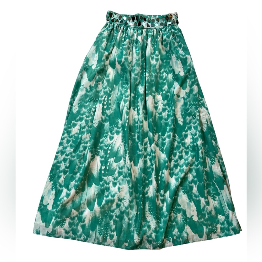 Sheridan French Green Maxi Skirt With Jeweled Waistline Size XS